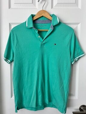Tommy Hilfiger Men’s Aqua Green Polo with White Trim